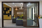 A modern office space with stylish decor.