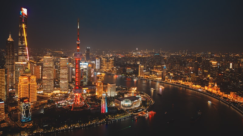 Shanghai skyline, financial district, Chinese factory, business meeting