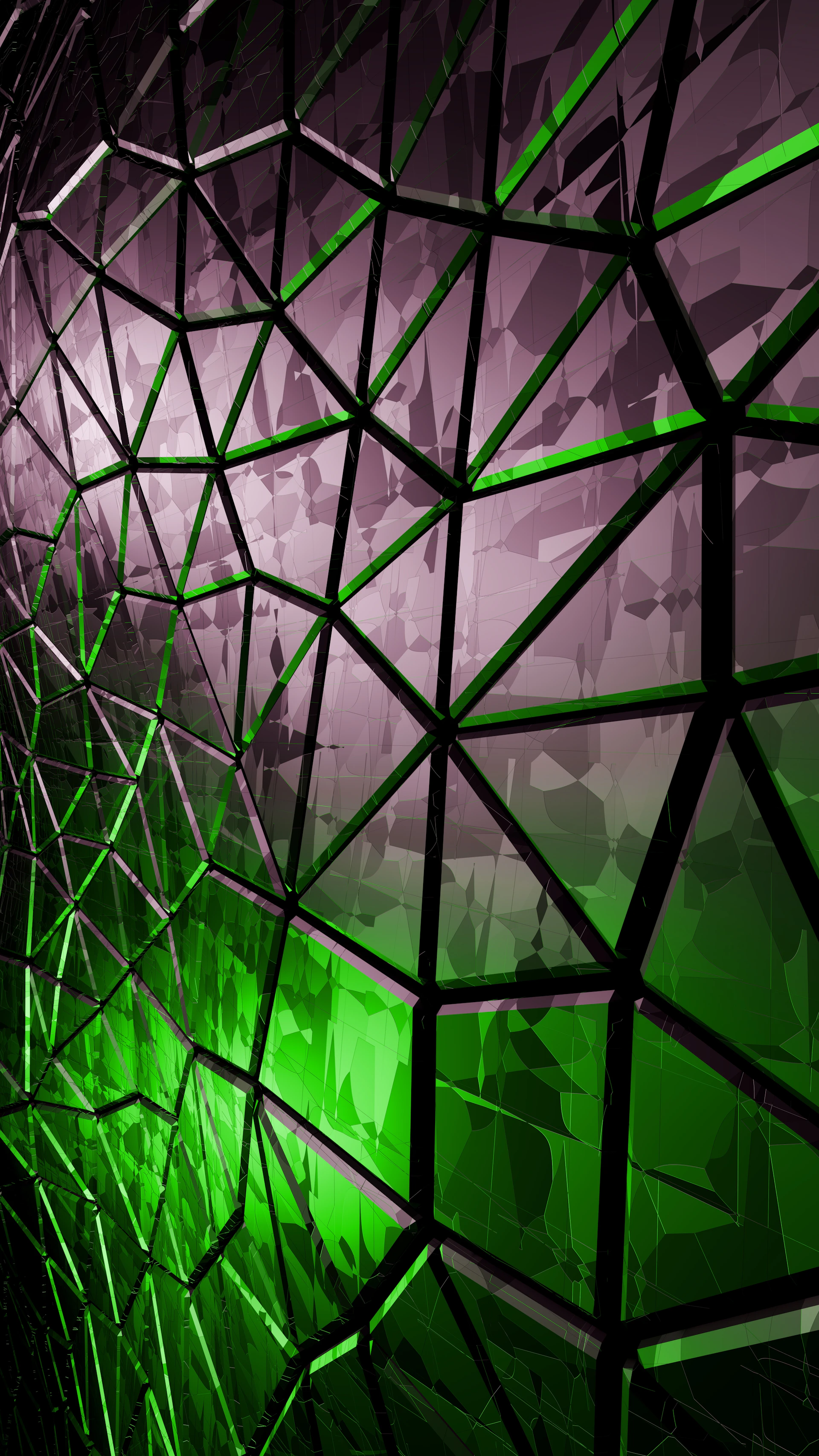 A green and purple abstract geometric pattern.