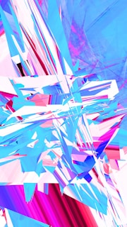 Abstract geometric shapes and bright colors.