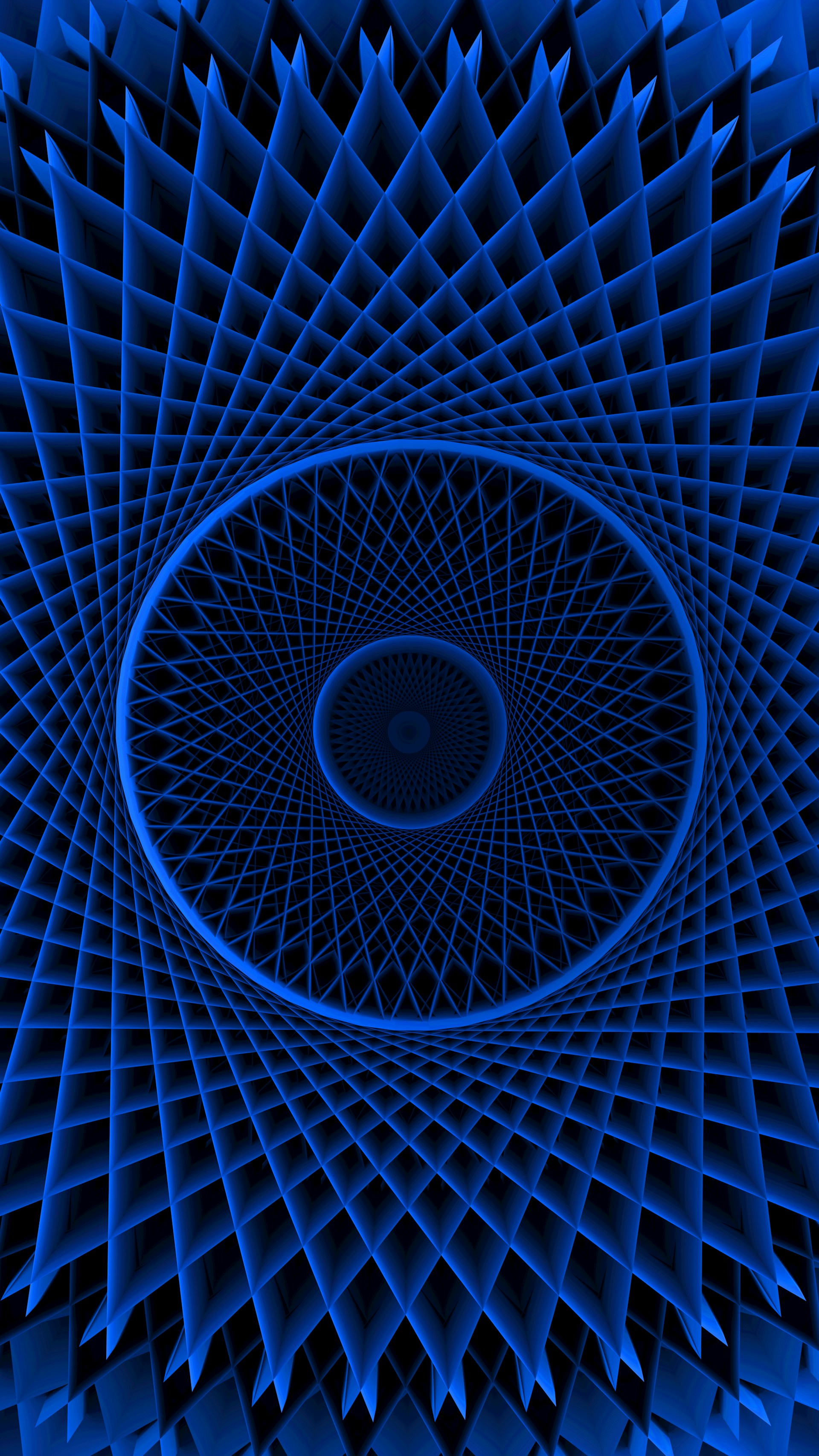 A blue, geometric optical illusion.