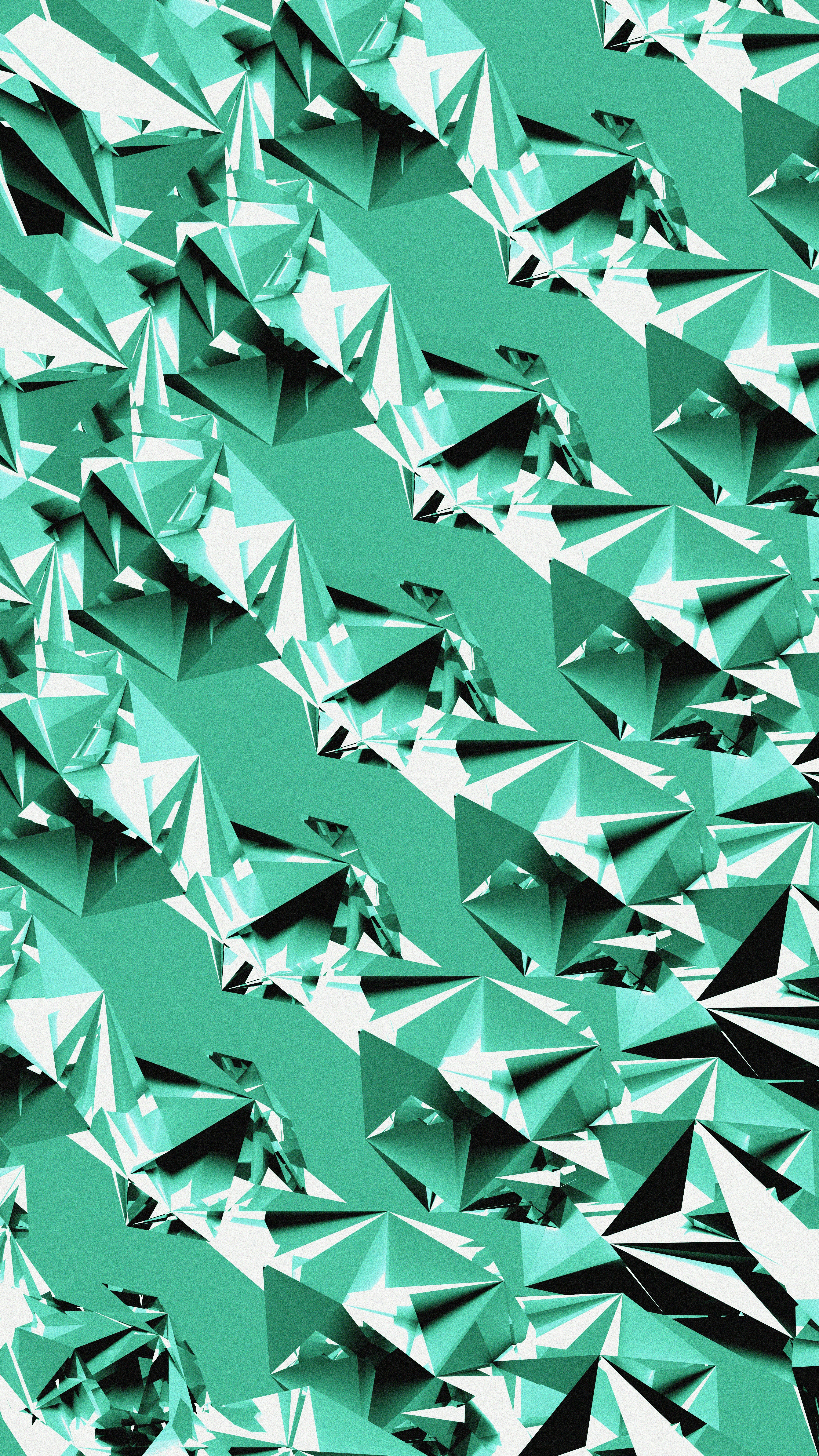Geometric shapes are layered in a teal background.