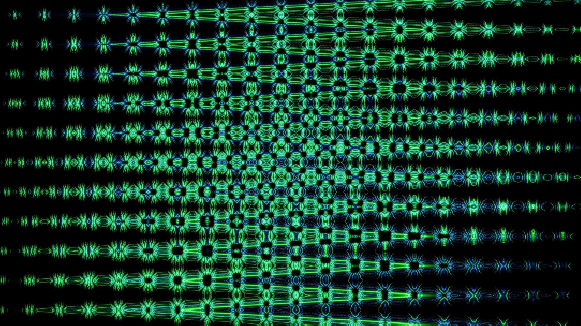 Green, patterned light against a dark background.