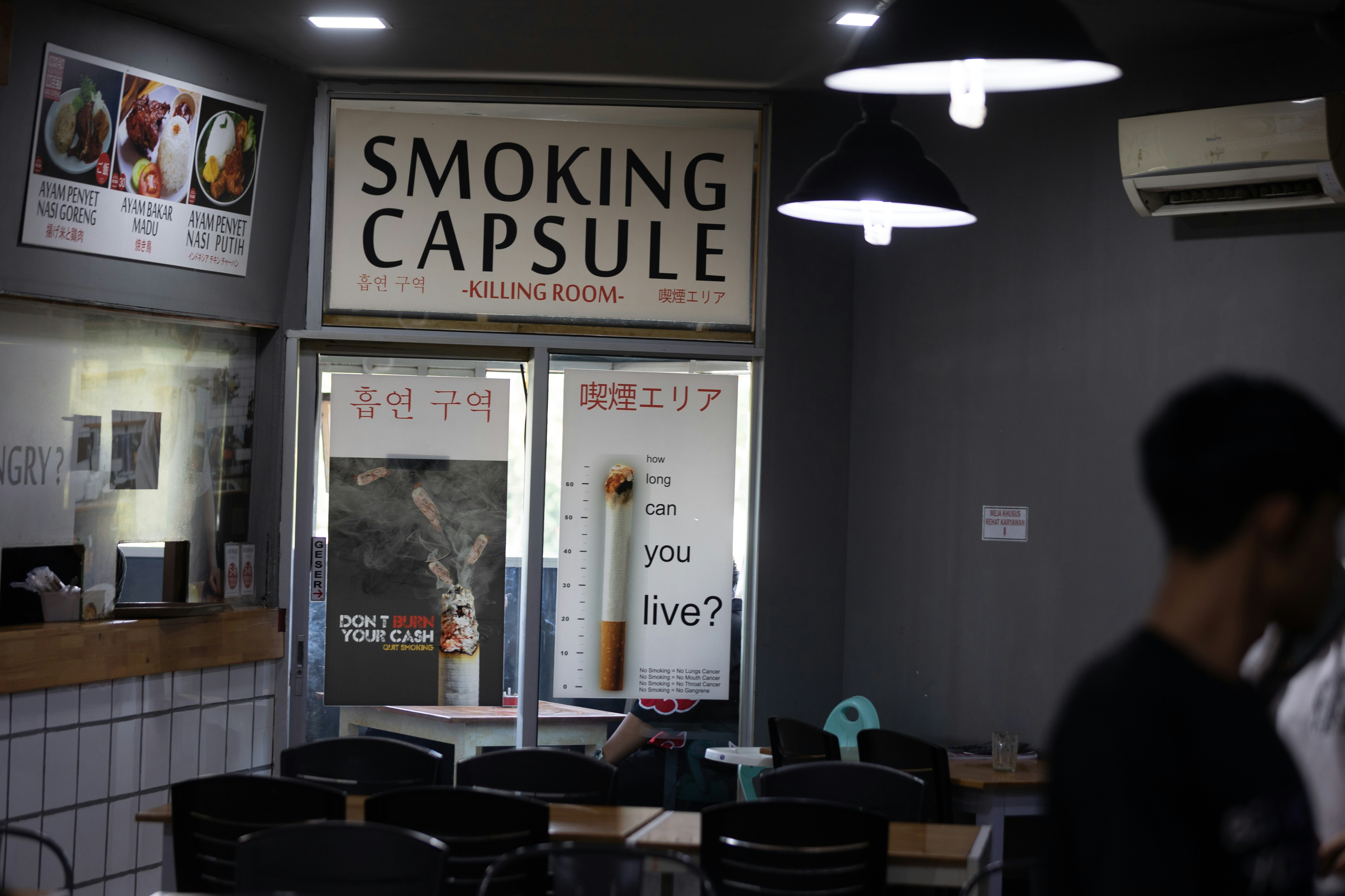 A smoking capsule sign is visible in a room. photo – Free Health Image ...