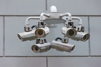 Security cameras monitor the surroundings from all angles.