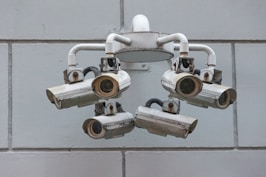 Security cameras monitor the surroundings from all angles.