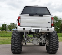 The back view of a monster truck is shown.