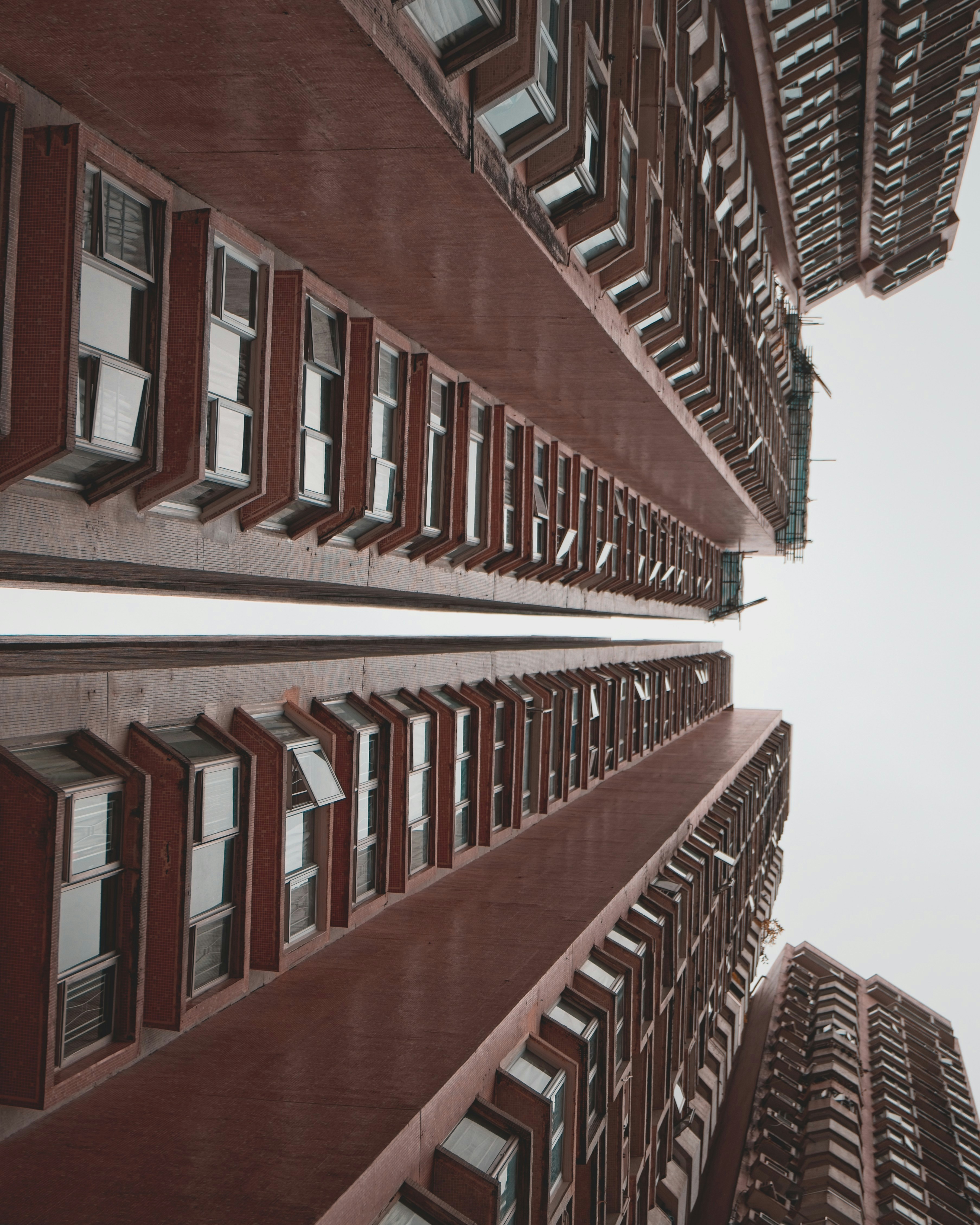 A low-angle shot of tall buildings.
