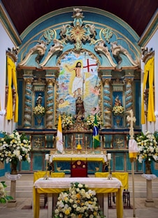 A beautiful church altar with jesus christ.