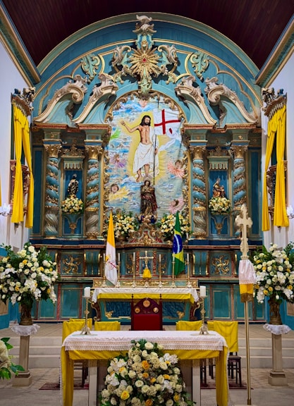 A beautiful church altar with jesus christ.