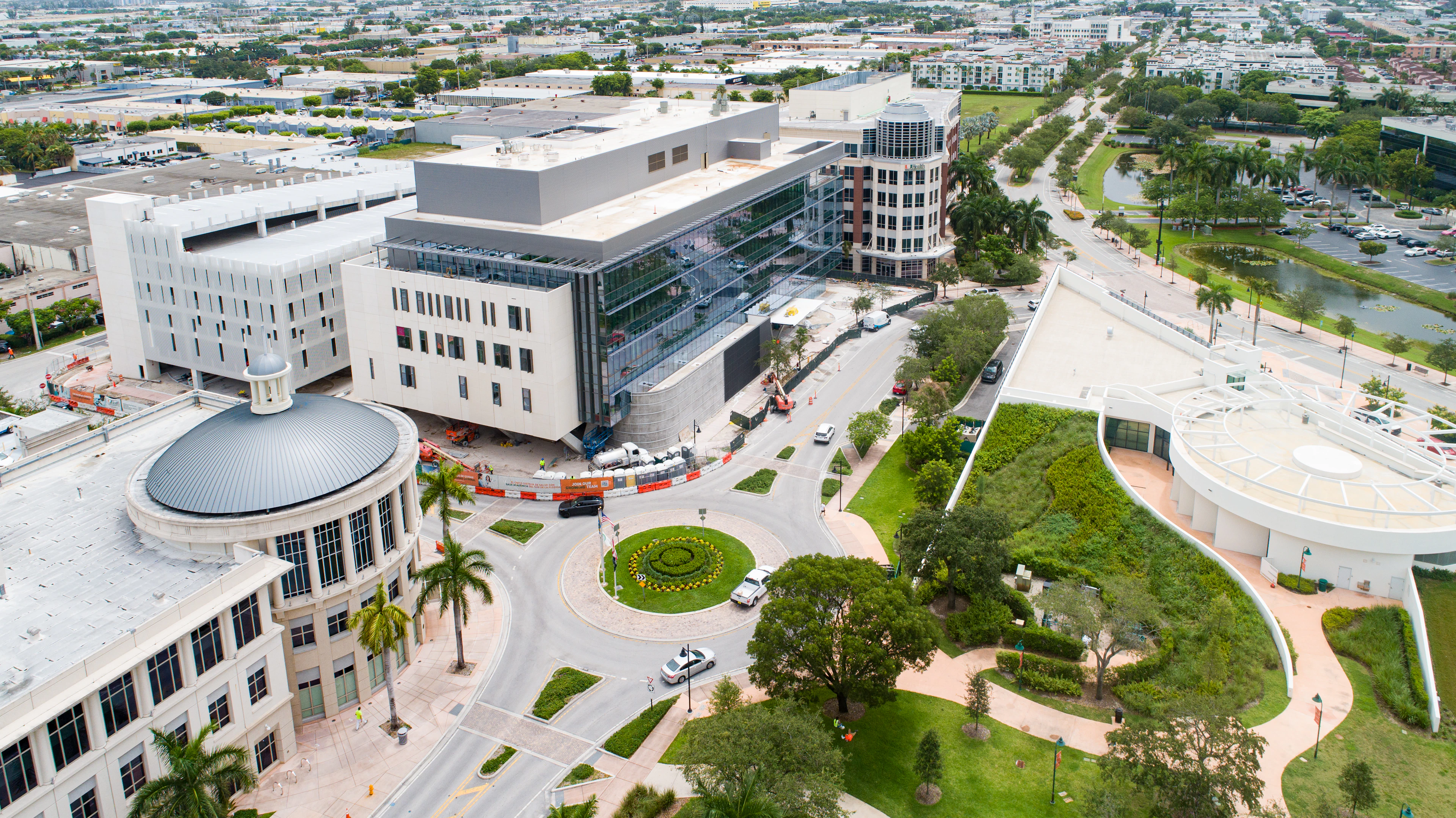 Aerial view of the modern primary school campus in the Al Waab district of Doha, Qatar