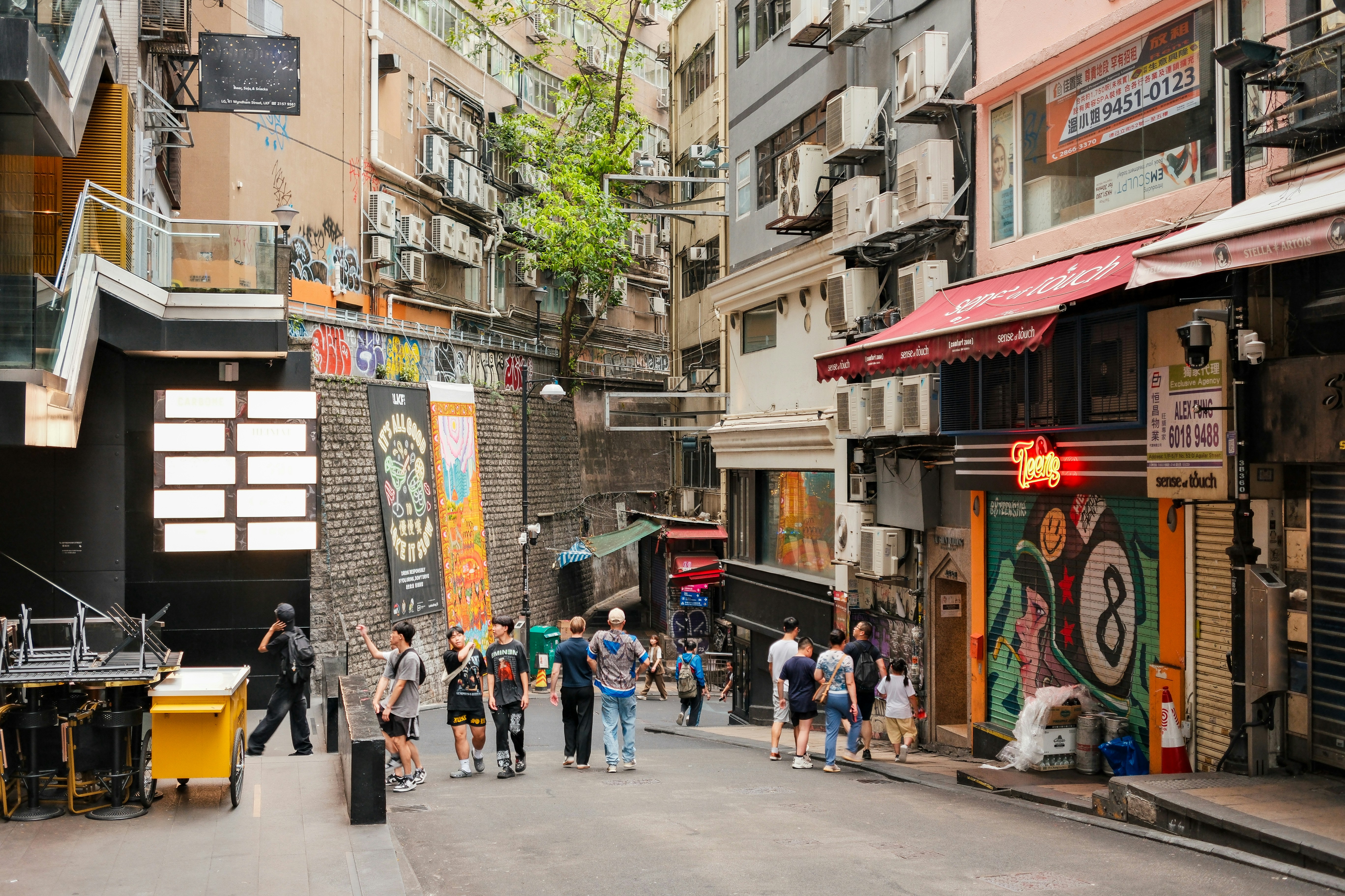 Busy street scene in a vibrant, urban area.