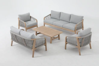 Outdoor furniture set arranged on a white background.