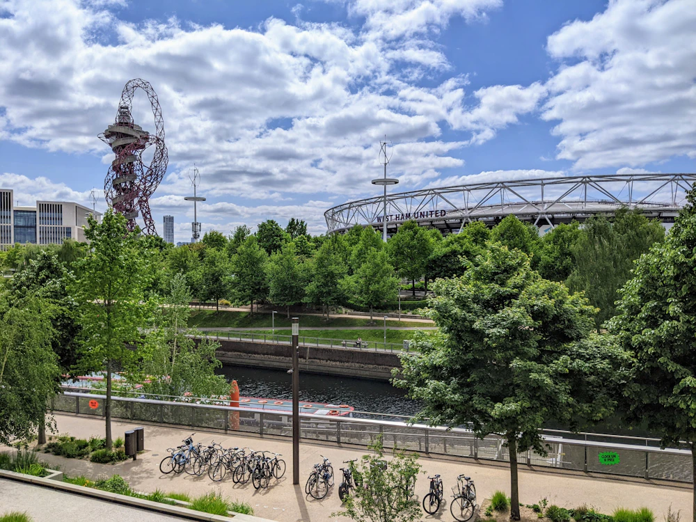 The London Stadium and Queen Elizabeth Olympic Park landscape in Stratford