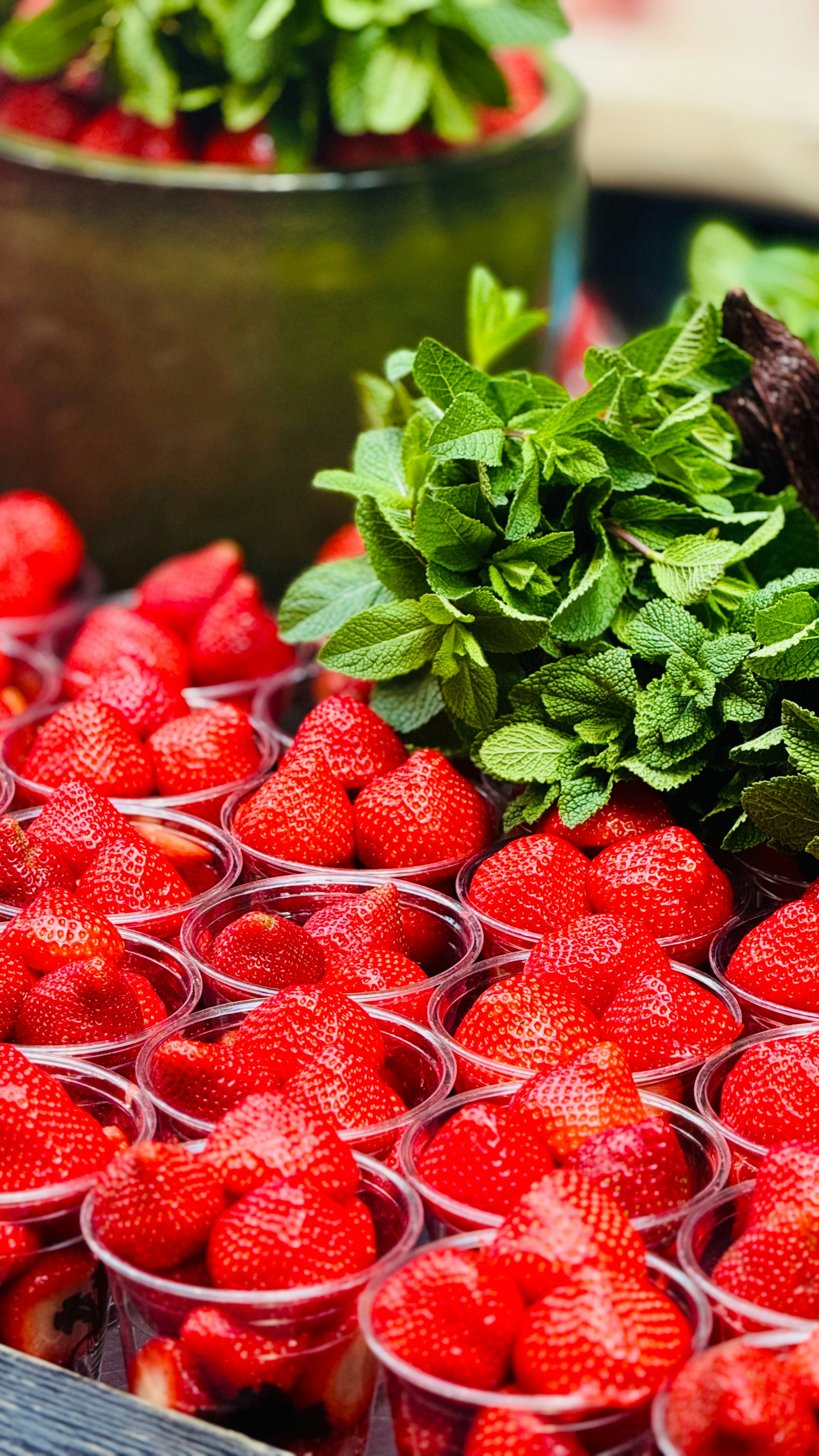 Fraises fraîches et menthe prêtes à déguster.