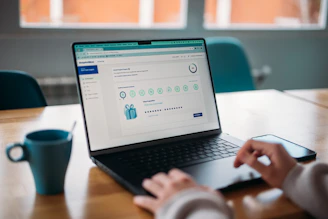 Person using a laptop to review a rewards program