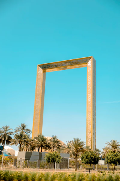 The Dubai Frame against a blue sky