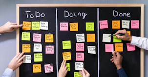 People use a kanban board for task management.