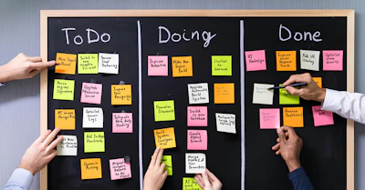 People use a kanban board for task management.