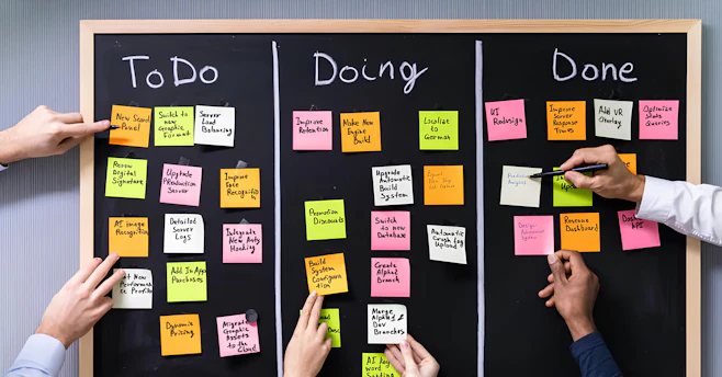People use a kanban board for task management.
