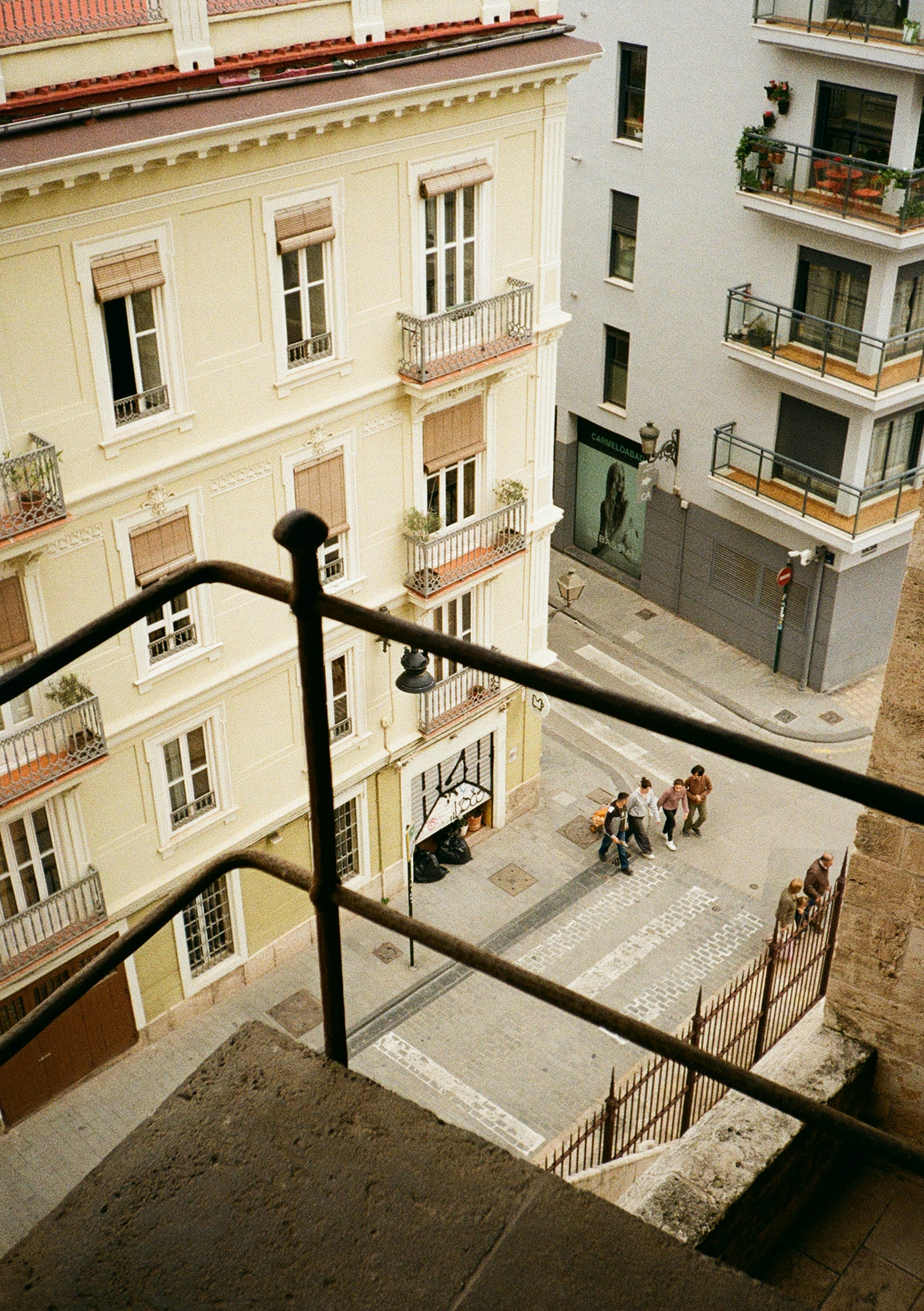 View from above of urban buildings and streets