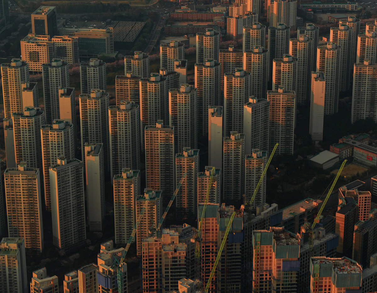 Dense cluster of high-rise buildings in a modern city