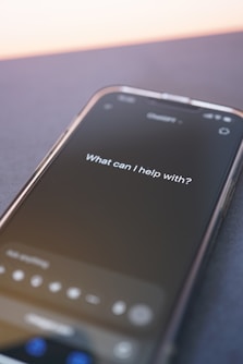 Phone screen asks: "what can i help with?"