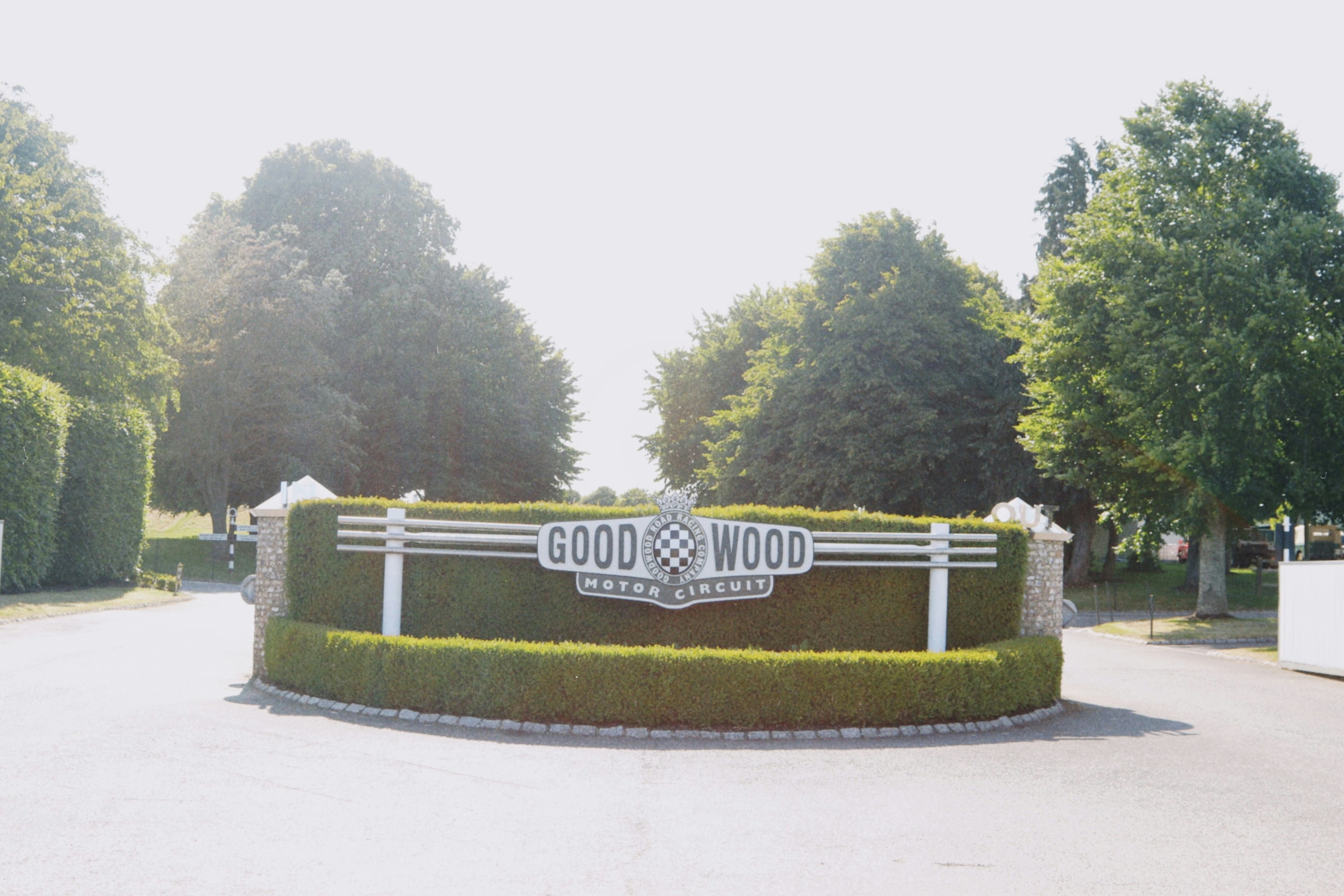 Goodwood racecourse entrance with its sign.