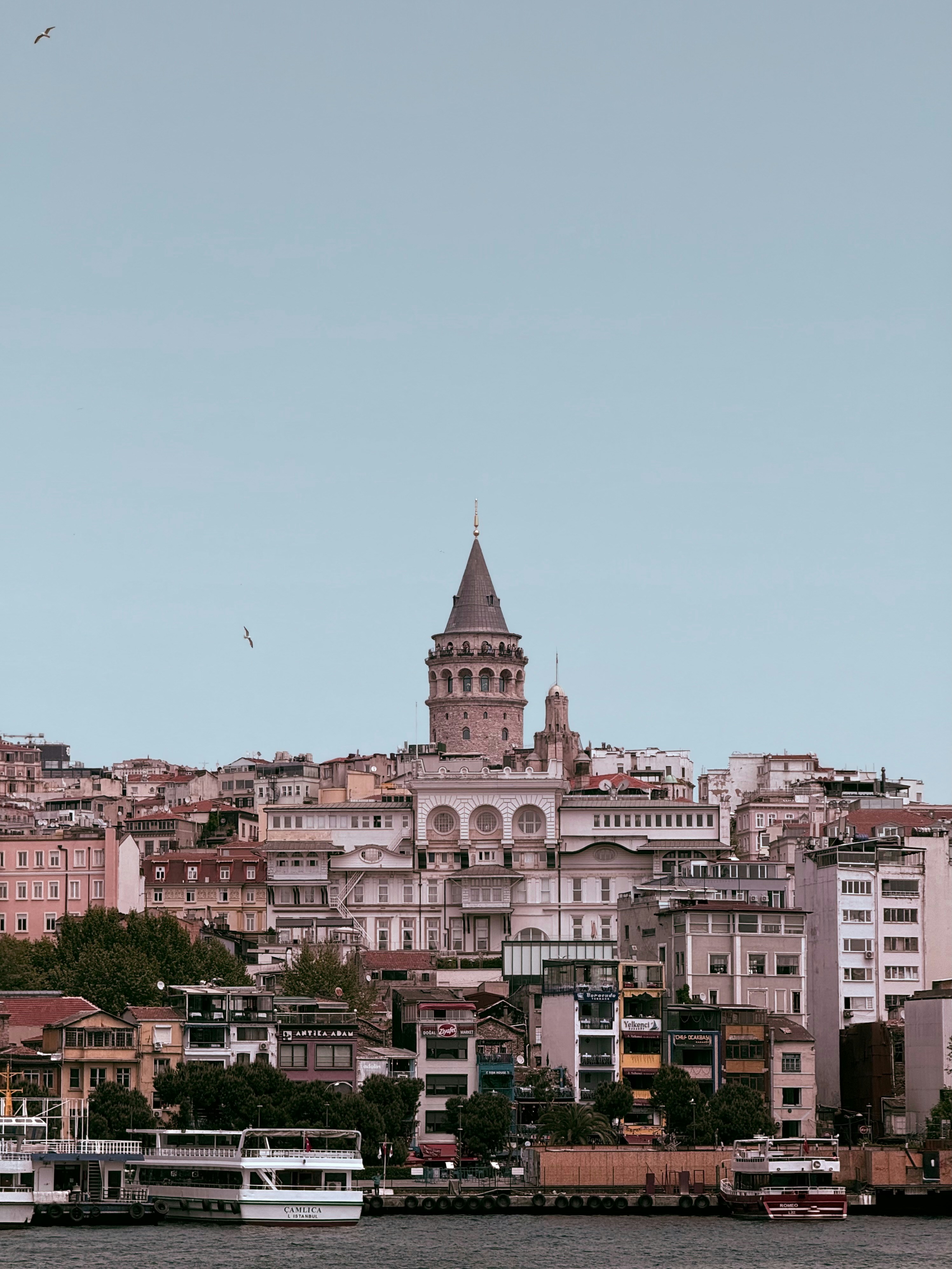 Galata tower sits above the istanbul skyline.