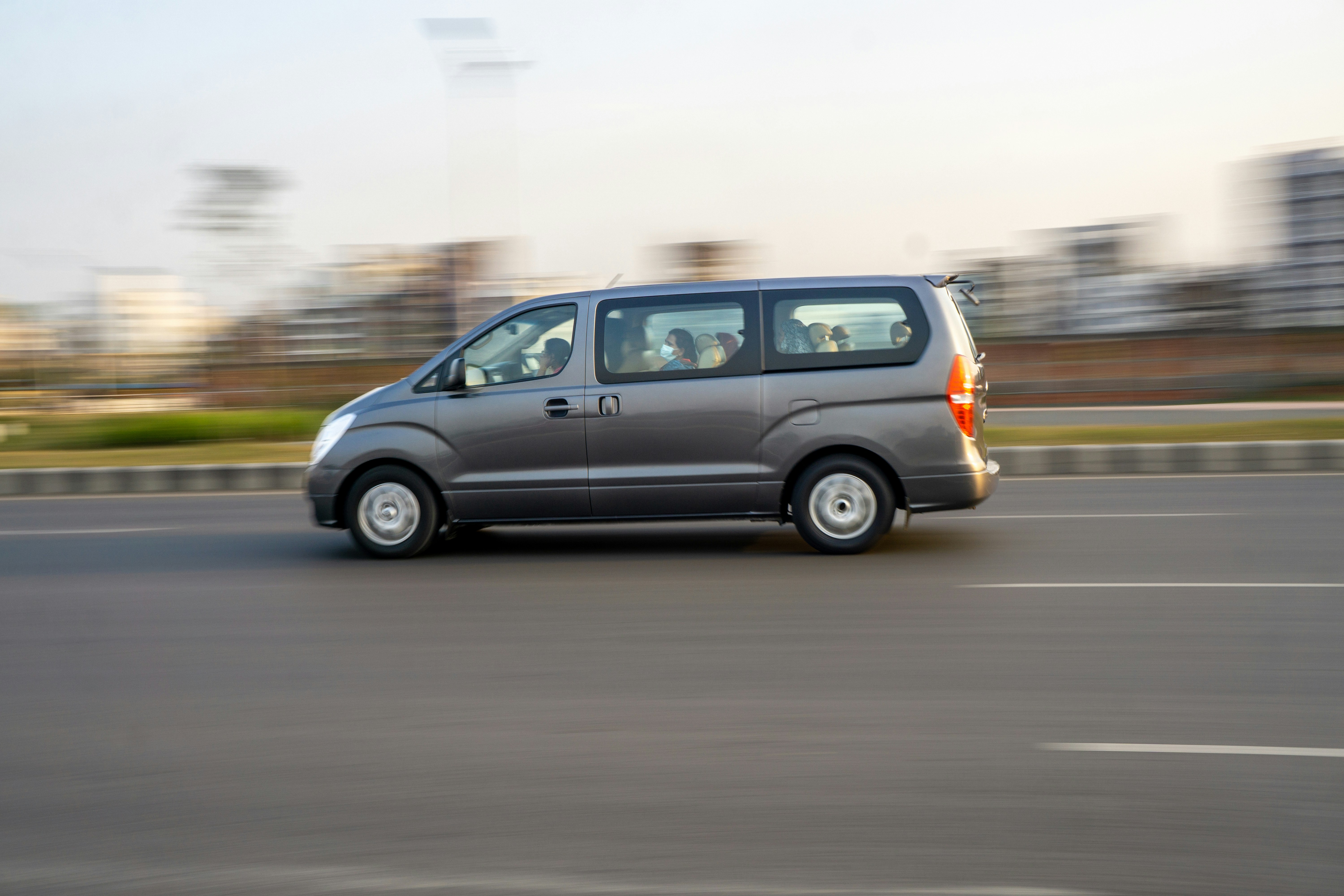 Urban van in motion blur