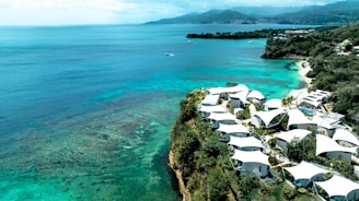 A resort sits on a lush cliffside.