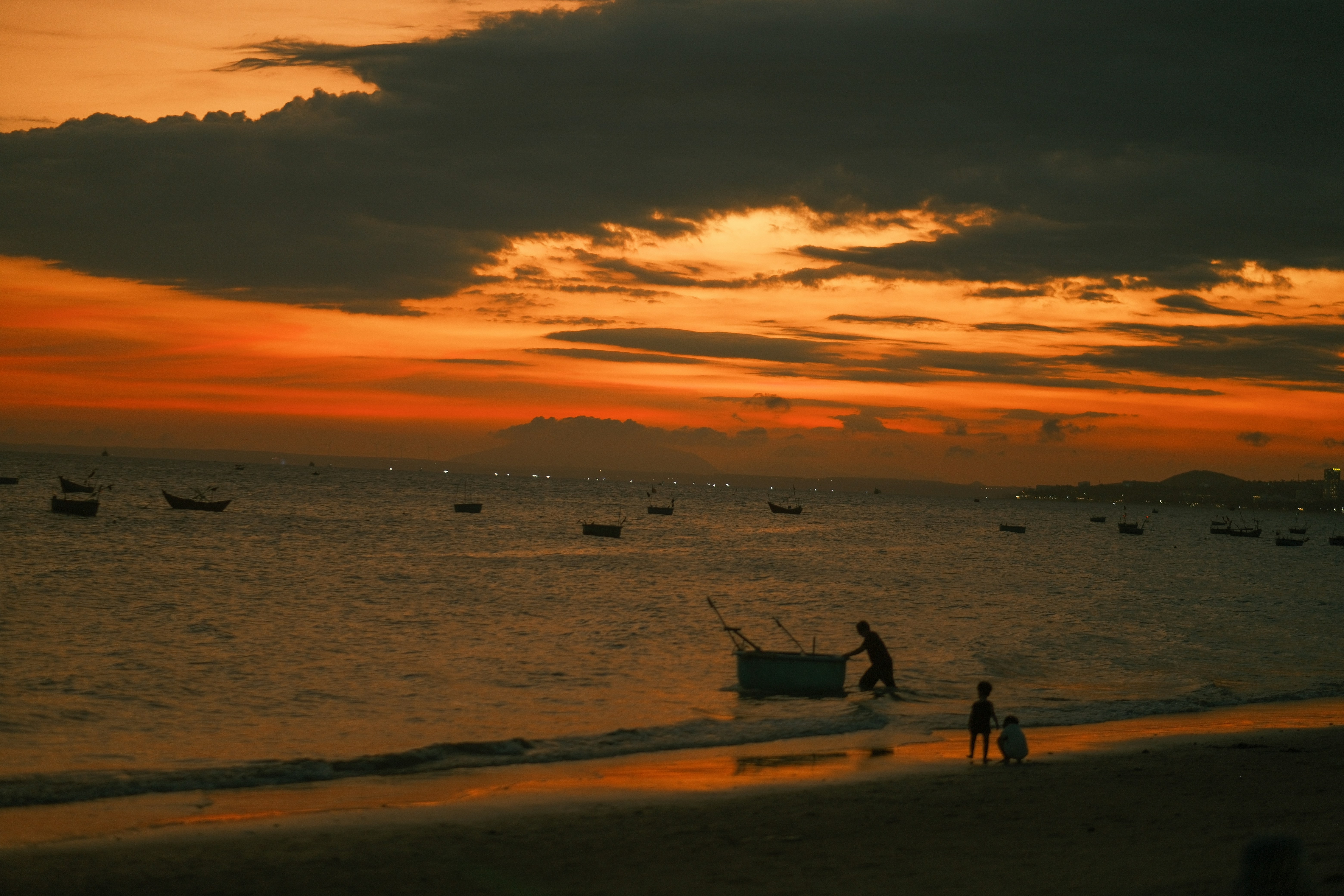 Beautiful sunset over the calm ocean.