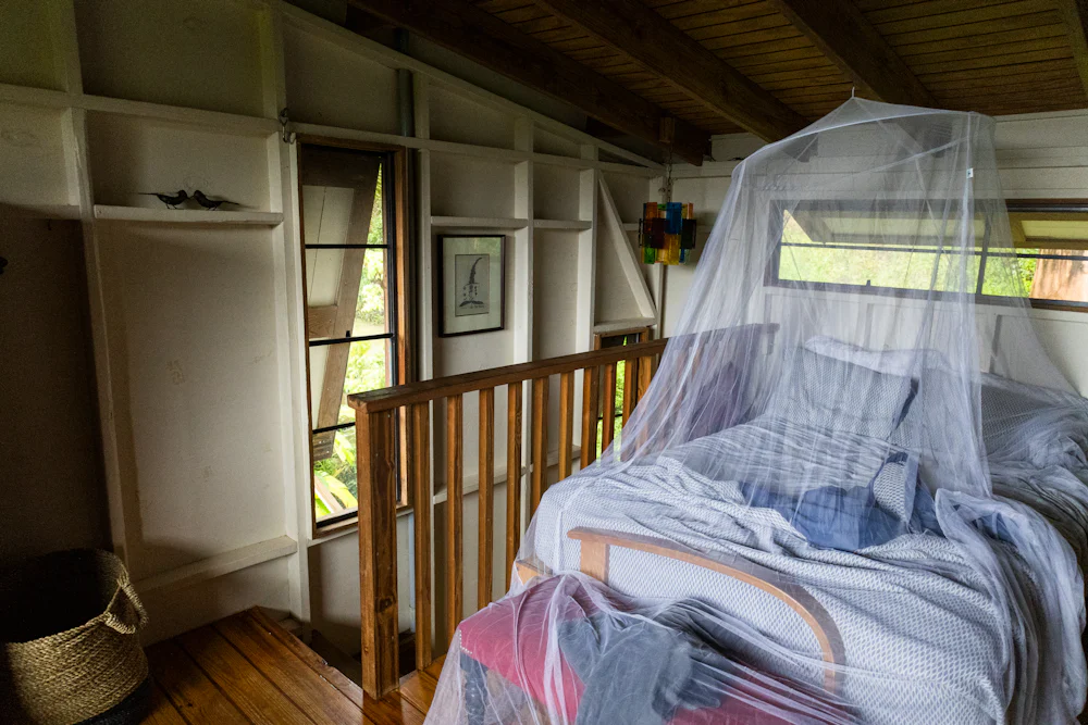Garden Double room with a queen bed under a mosquito net