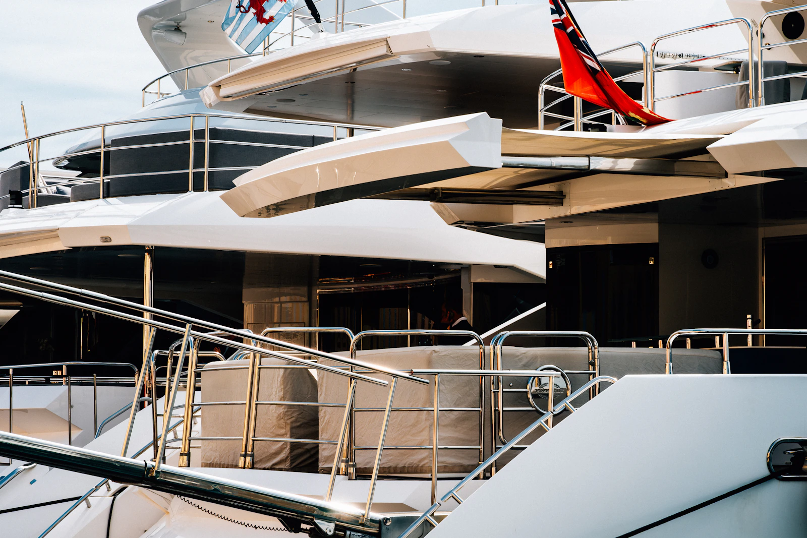 Close-up of luxury yacht construction and architecture