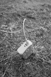 A charger is sitting on grass.