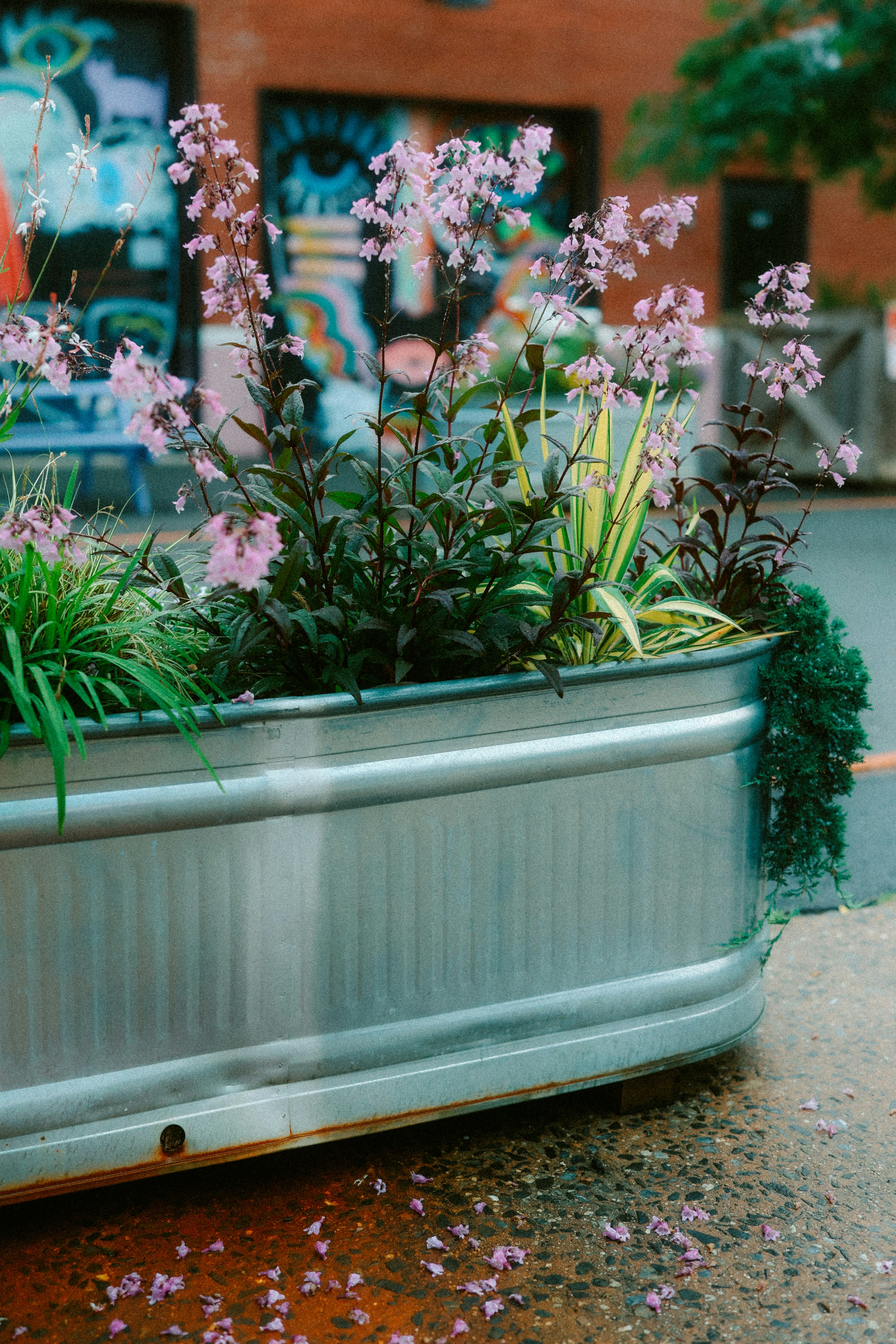 A customized rectangular planter with decorative patterns