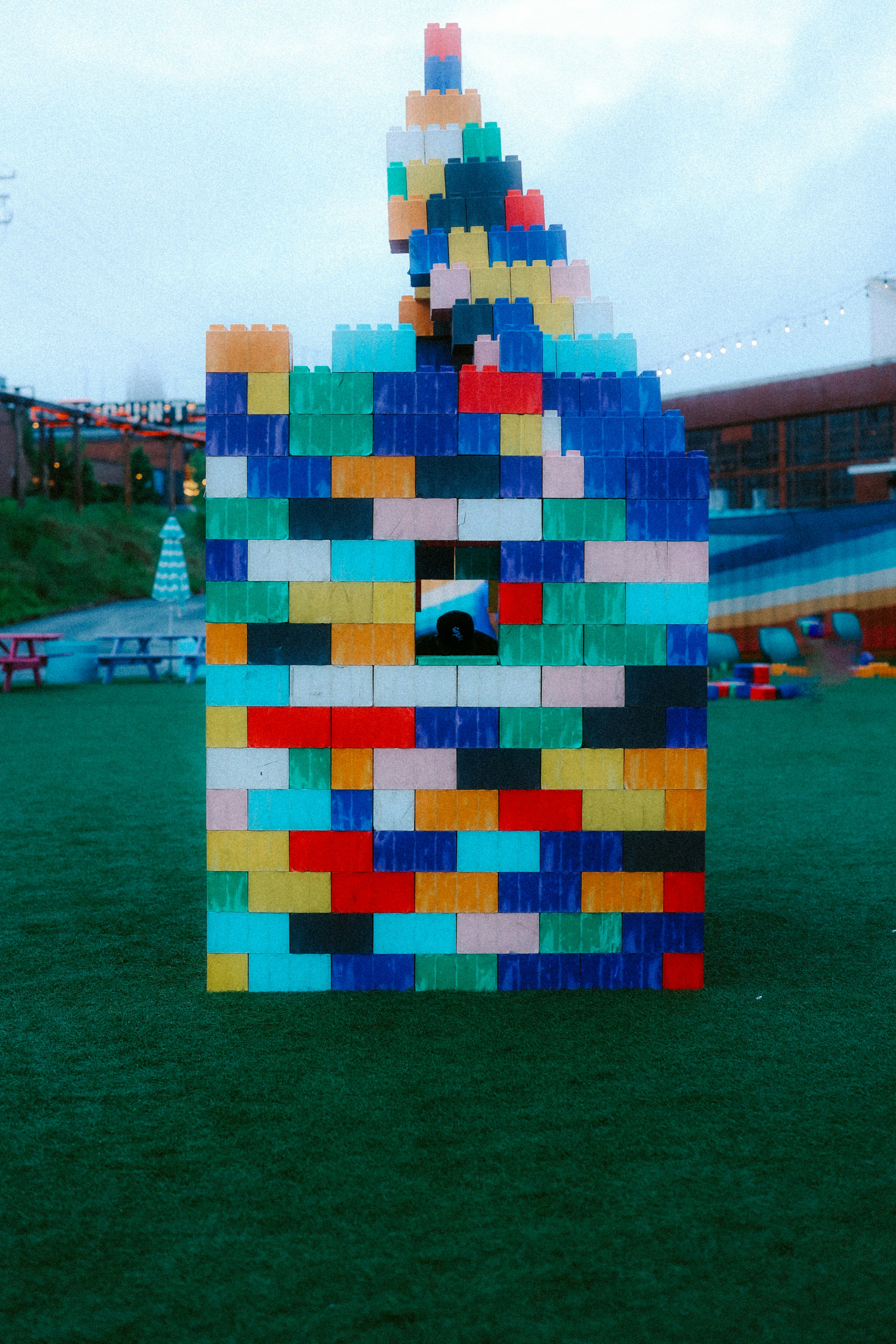 A house made of colorful building blocks.
