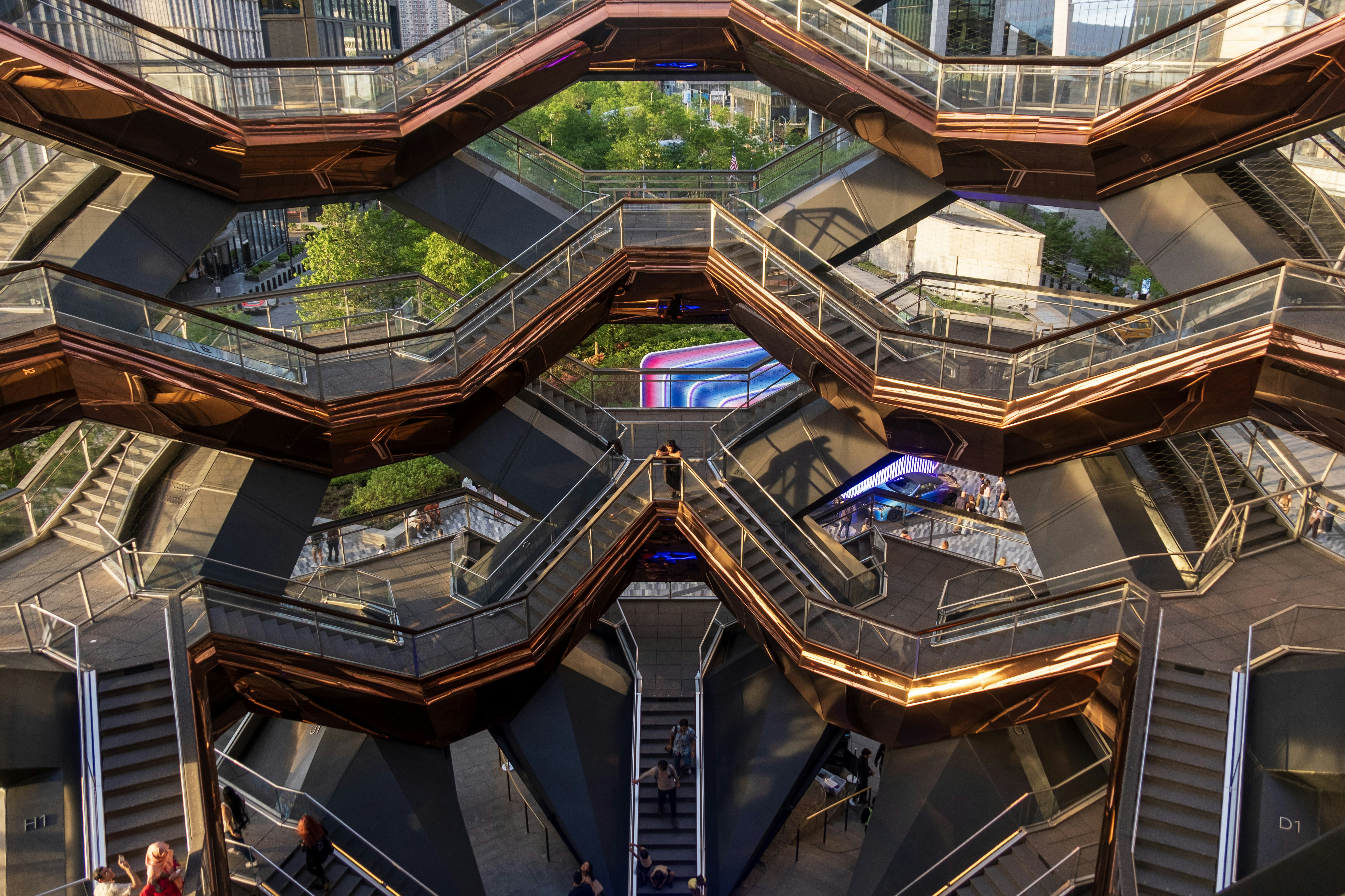 The vessel is a modern, multi-level staircase.