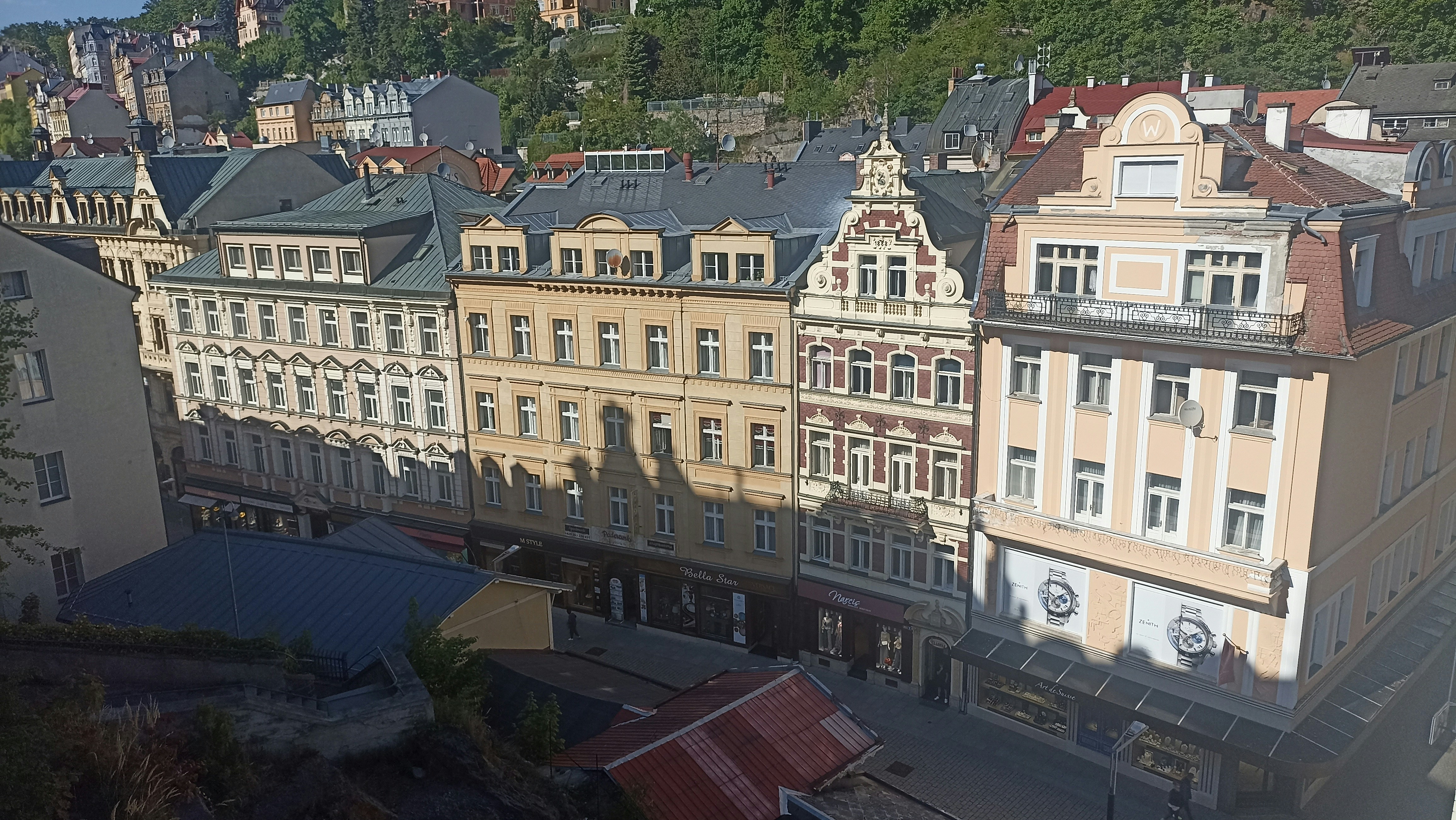 A row of buildings with beautiful architecture.