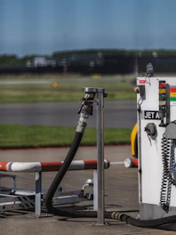 Jet fuel pump is ready for refueling an aircraft.