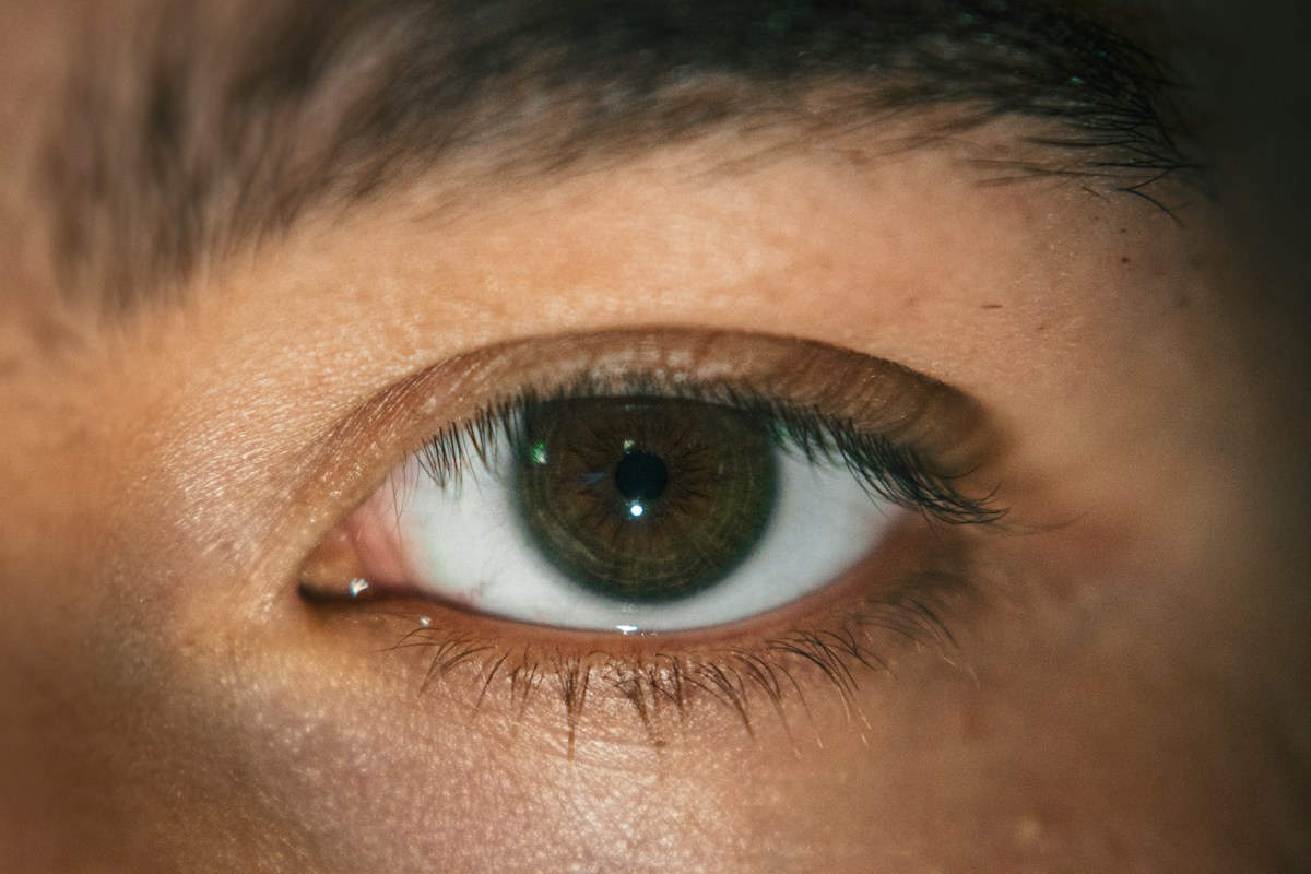 Close-up of a brown eye, symbolizing the focus needed to create engaging school email newsletters for parents.