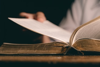 Someone is reading an open book.