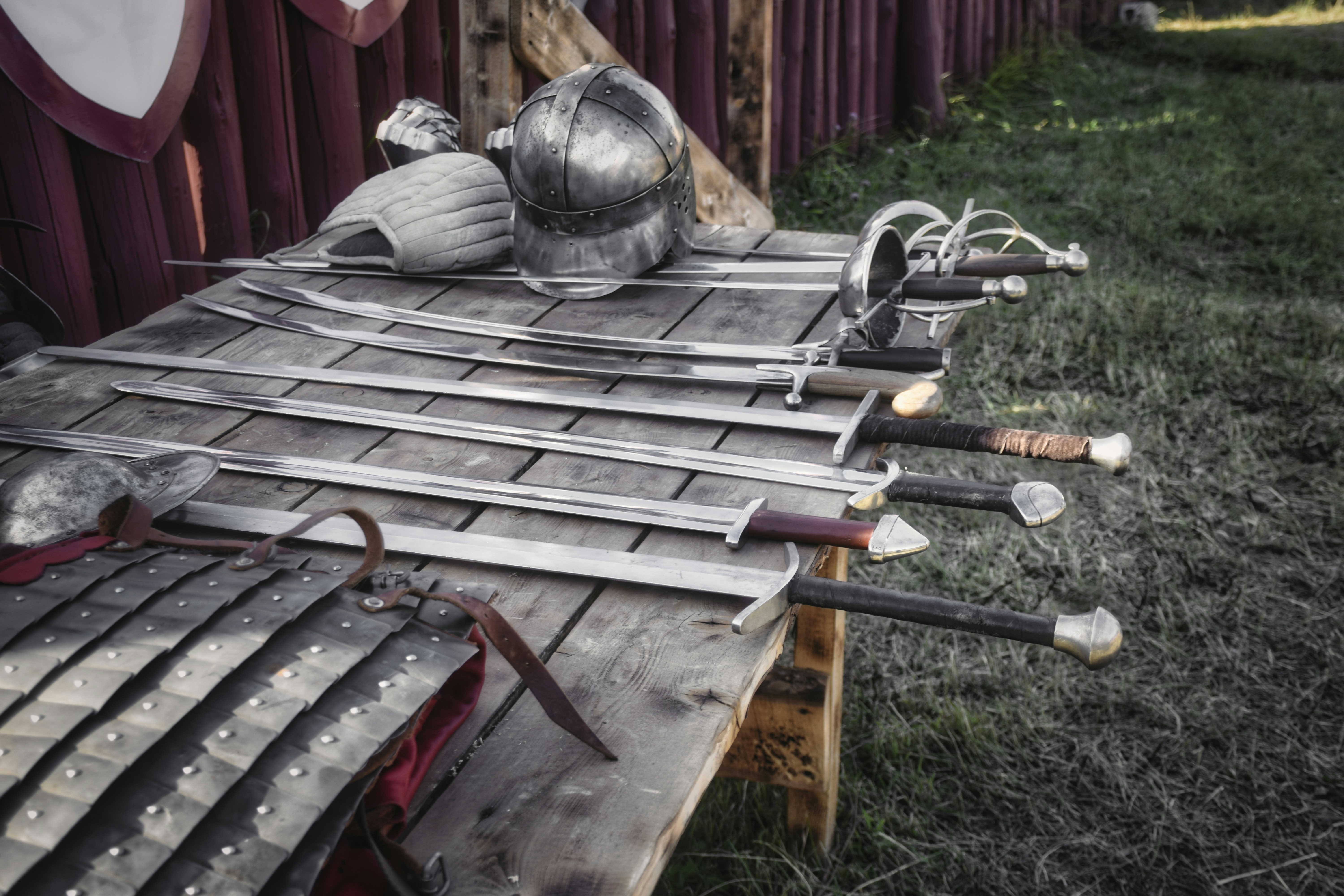 Swords and armor laid out on the table