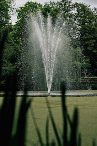 A fountain sprays water high into the air.