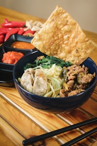 Delicious bowl of indonesian mie ayam.