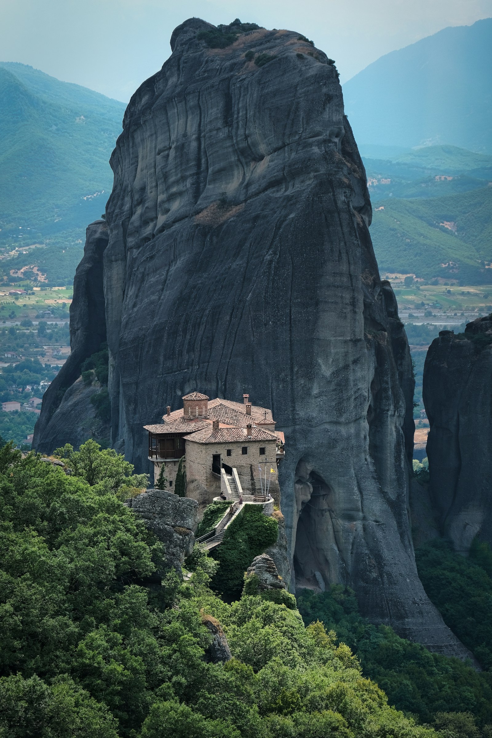 Cliff-top monastery at Meteora perched on a towering rock pillar