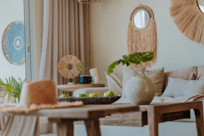 Cozy and modern living space with bohemian decor