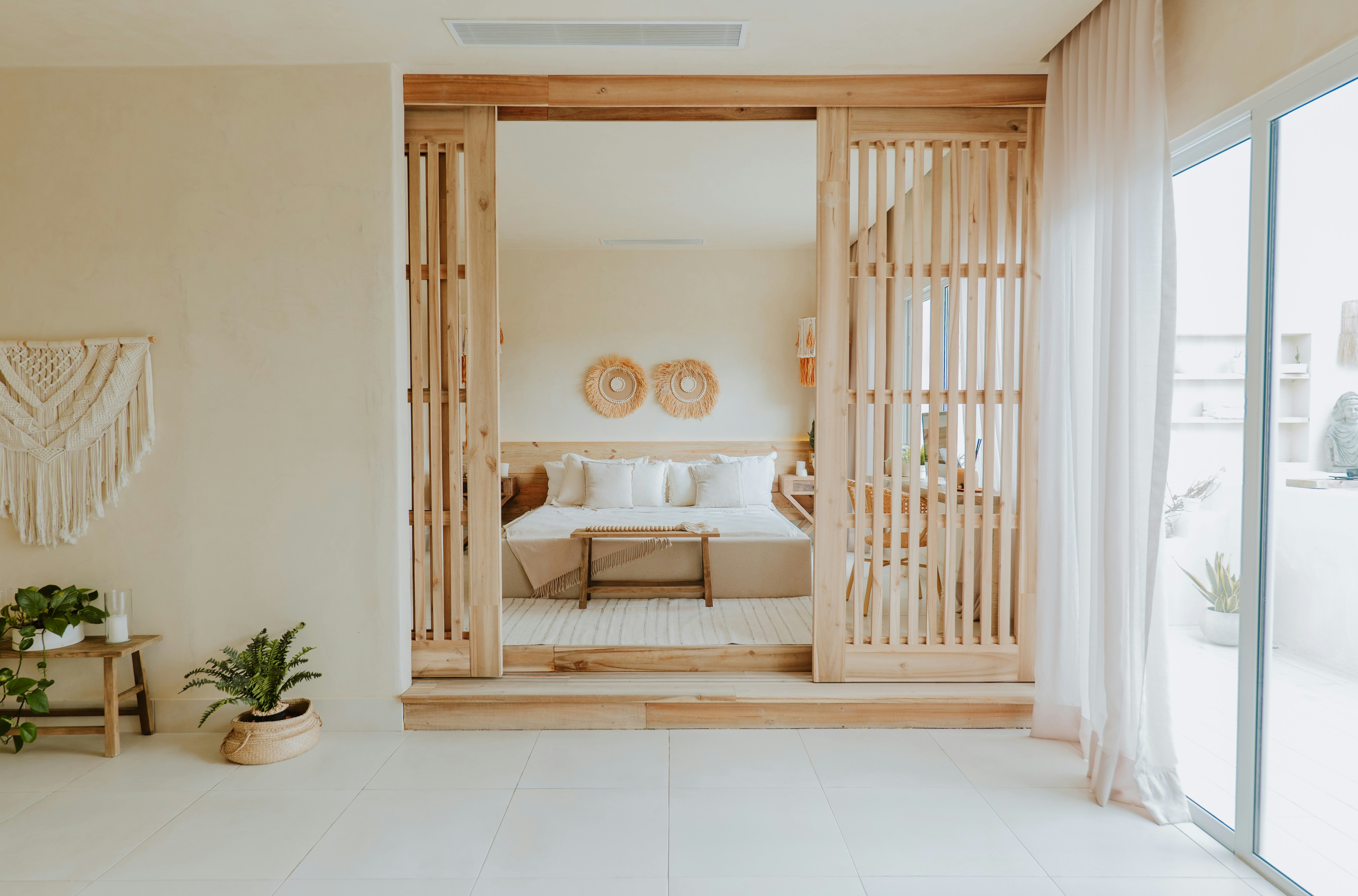A luxurious bedroom suite with wooden accents.