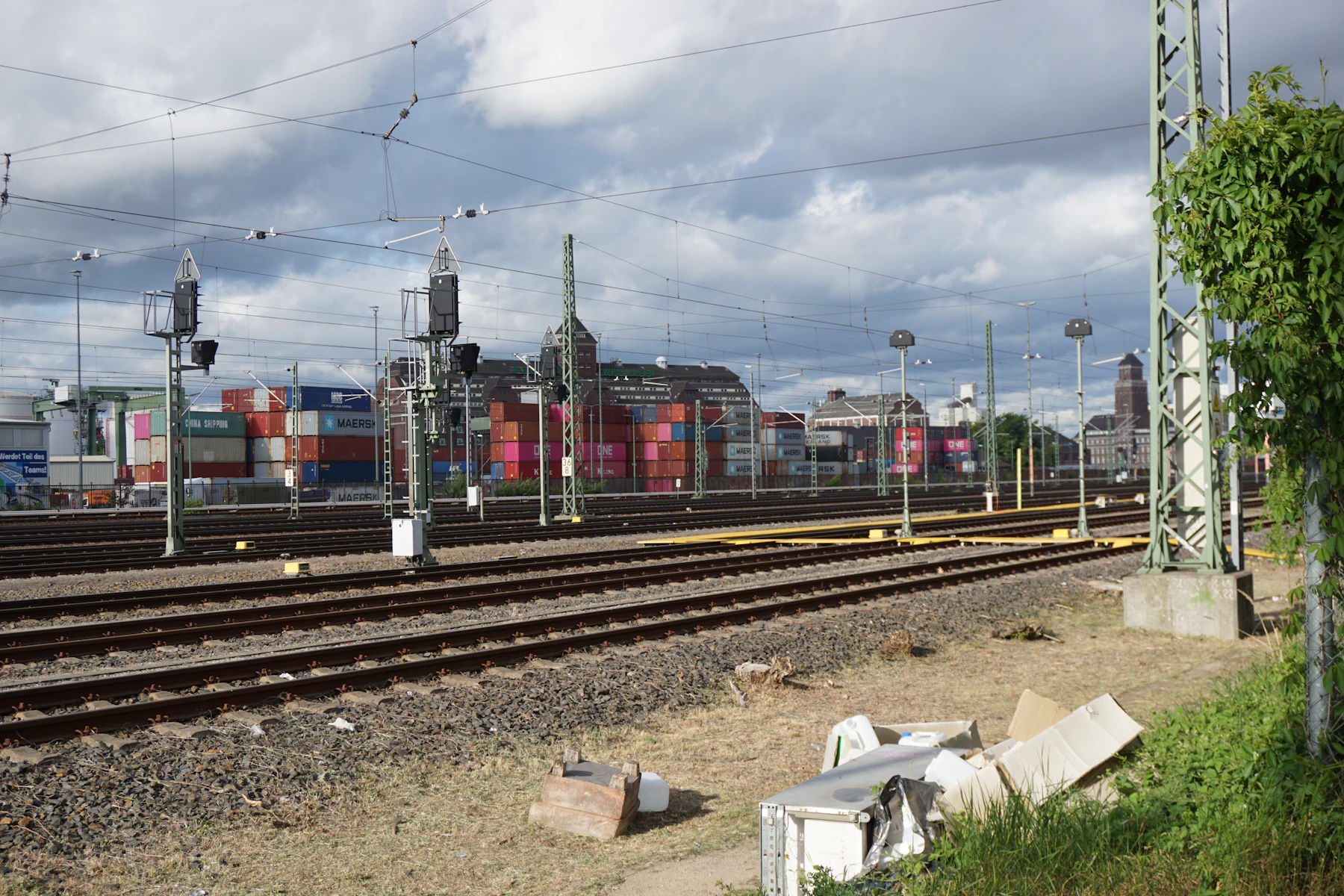 Railway tracks through an industrial rail area
