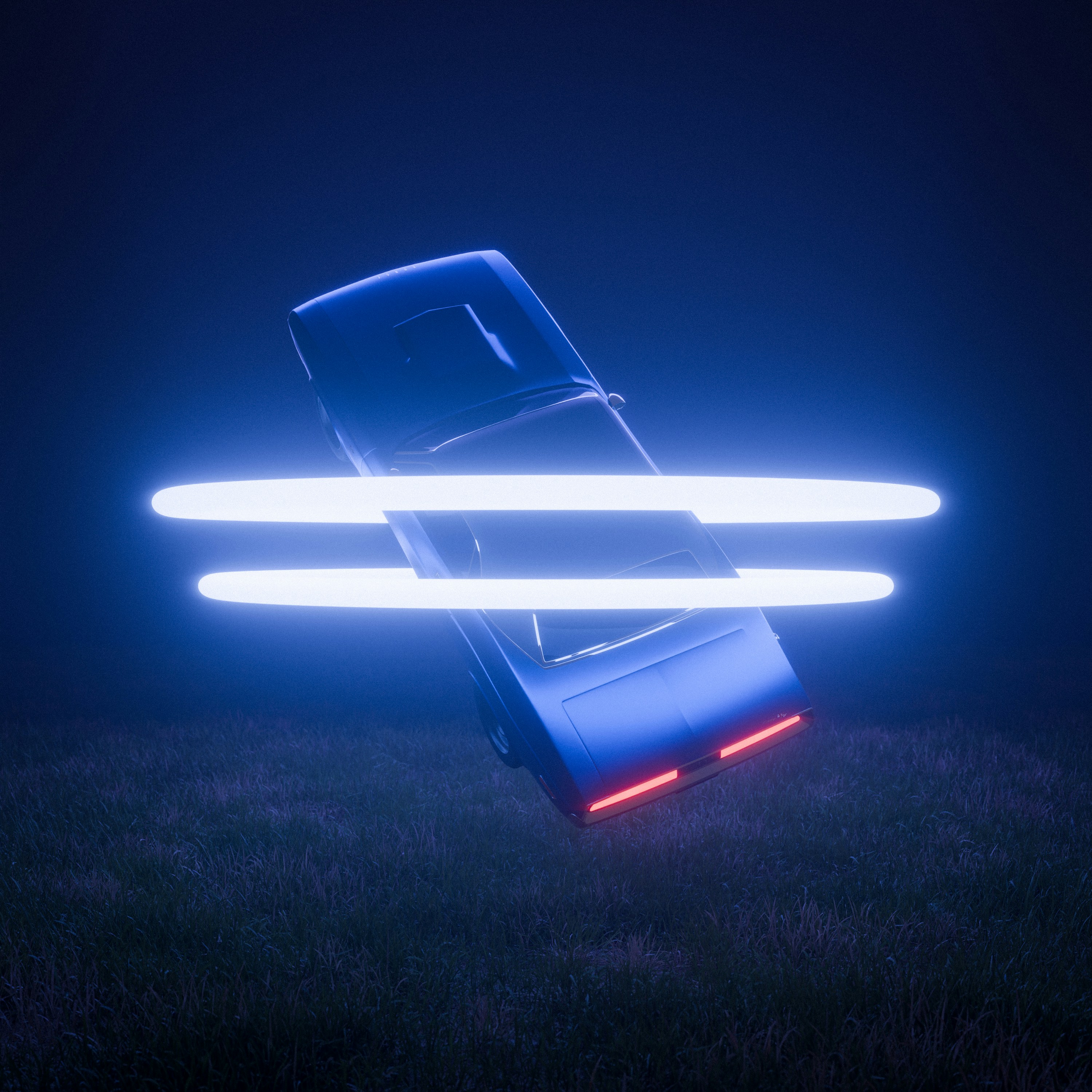 Futuristic electric mobility concept in blue neon lighting
